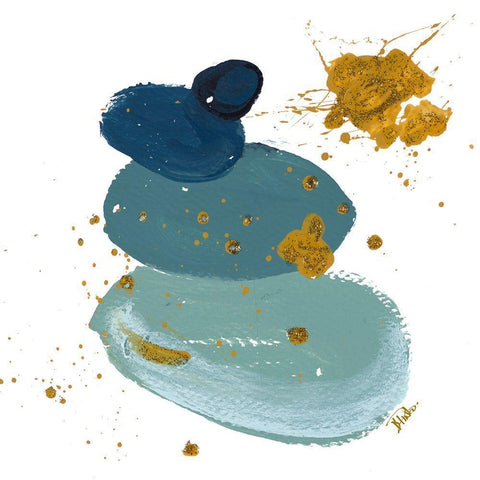 Blue Stones Square Black Ornate Wood Framed Art Print with Double Matting by Pinto, Patricia