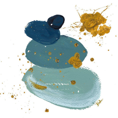 Blue Stones Square Black Modern Wood Framed Art Print with Double Matting by Pinto, Patricia