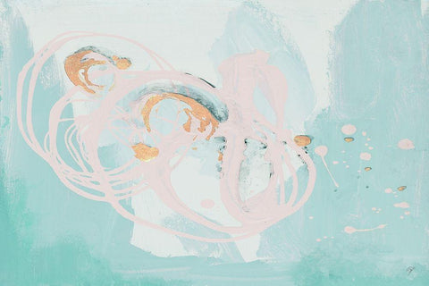 Spring Breeze Pink and Turquoise White Modern Wood Framed Art Print with Double Matting by Pinto, Patricia