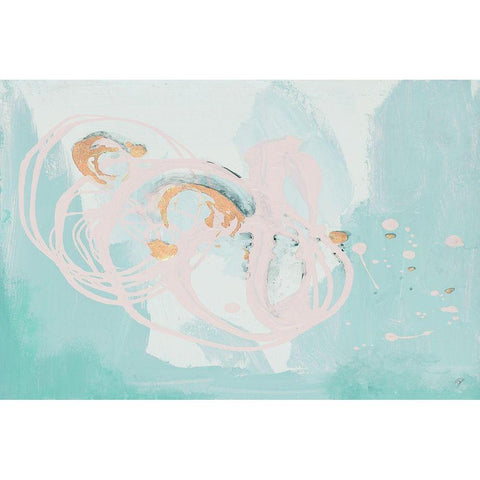 Spring Breeze Pink and Turquoise Black Modern Wood Framed Art Print with Double Matting by Pinto, Patricia