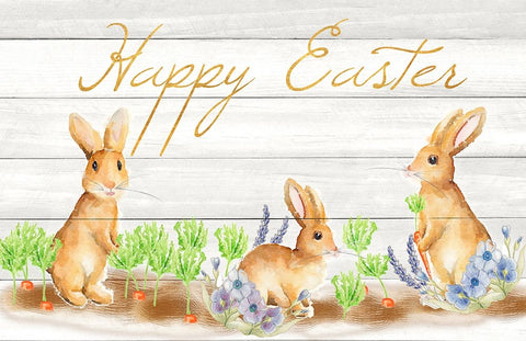 Happy Easter Bunnies (rectangle) Black Ornate Wood Framed Art Print with Double Matting by Metz, Andi