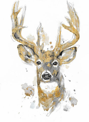 Gold Antlers II White Modern Wood Framed Art Print with Double Matting by Pinto, Patricia