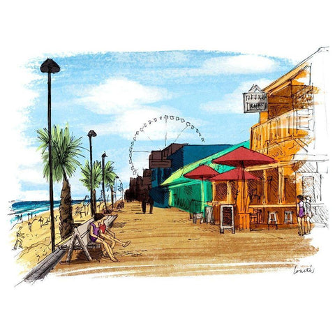 On The Boardwalk in Color Gold Ornate Wood Framed Art Print with Double Matting by Loreth, Lanie