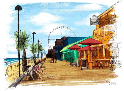 On The Boardwalk in Color White Modern Wood Framed Art Print with Double Matting by Loreth, Lanie