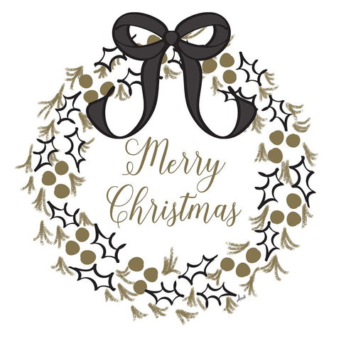 Merry Christmas Wreath Black Ornate Wood Framed Art Print with Double Matting by Metz, Andi