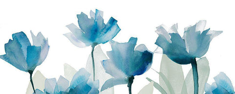 Blue Triple Whisper Garden I Black Ornate Wood Framed Art Print with Double Matting by Loreth, Lanie