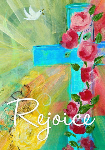 Rejoice Cross White Modern Wood Framed Art Print with Double Matting by Maria, Robin