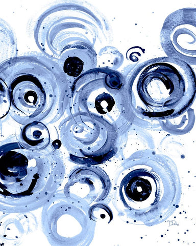 Circulation Indigo White Modern Wood Framed Art Print with Double Matting by Pinto, Patricia