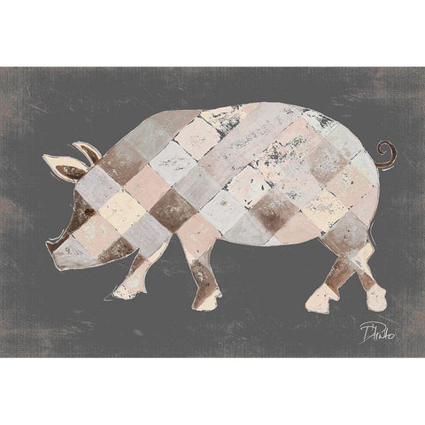 Rustic Plaid Pig White Modern Wood Framed Art Print by Pinto, Patricia