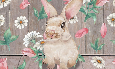 Bunny with Spring Florals Black Ornate Wood Framed Art Print with Double Matting by Medley, Elizabeth