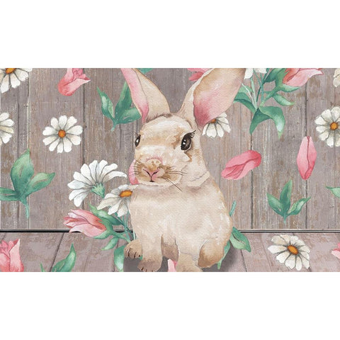 Bunny with Spring Florals Gold Ornate Wood Framed Art Print with Double Matting by Medley, Elizabeth