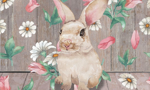 Bunny with Spring Florals White Modern Wood Framed Art Print with Double Matting by Medley, Elizabeth