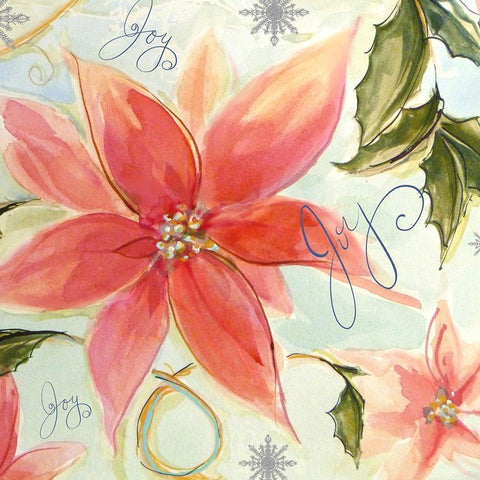 Joy Watercolor Poinsettia White Modern Wood Framed Art Print with Double Matting by Diannart