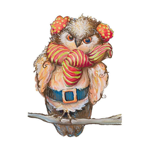 Cozy Winter Owl Black Modern Wood Framed Art Print with Double Matting by Diannart