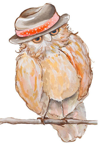 Jazzy Owl White Modern Wood Framed Art Print with Double Matting by Diannart