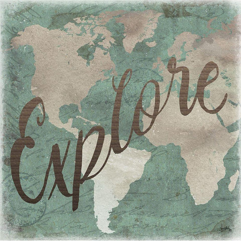 Explore Map Square Black Modern Wood Framed Art Print with Double Matting by Medley, Elizabeth