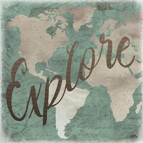 Explore Map Square Black Ornate Wood Framed Art Print with Double Matting by Medley, Elizabeth