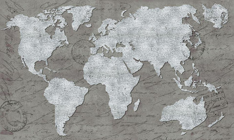 World Map On Script Black Ornate Wood Framed Art Print with Double Matting by Medley, Elizabeth