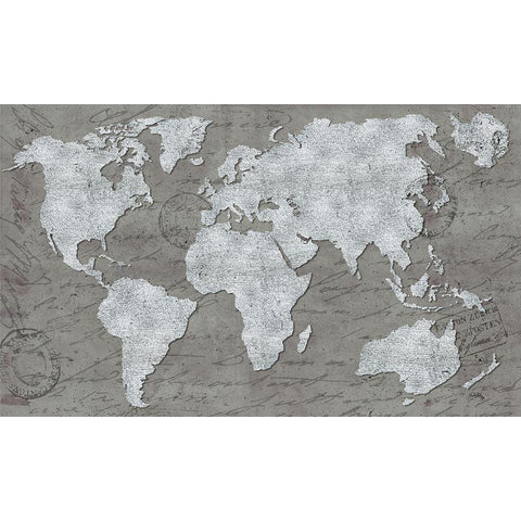 World Map On Script Gold Ornate Wood Framed Art Print with Double Matting by Medley, Elizabeth