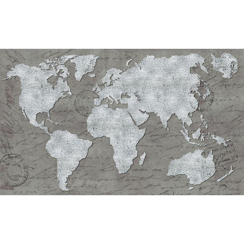 World Map On Script Black Modern Wood Framed Art Print by Medley, Elizabeth