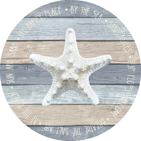 By the Sea Starfish Circle Black Modern Wood Framed Art Print with Double Matting by Metz, Andi