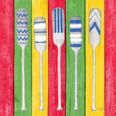 Oars on Tropical Board II Black Ornate Wood Framed Art Print with Double Matting by Metz, Andi