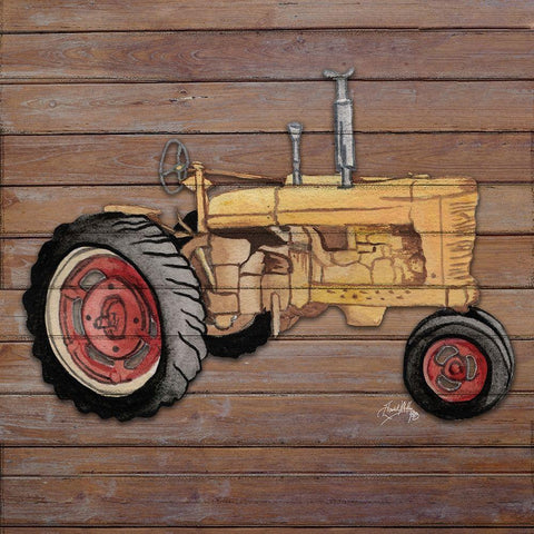 Tractor on Wood I Black Modern Wood Framed Art Print with Double Matting by Medley, Elizabeth