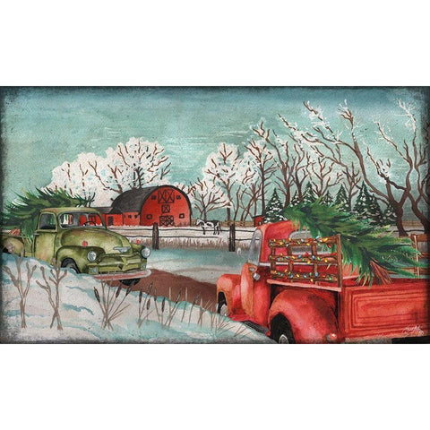 Winter Time on the Farm with Lights Gold Ornate Wood Framed Art Print with Double Matting by Medley, Elizabeth