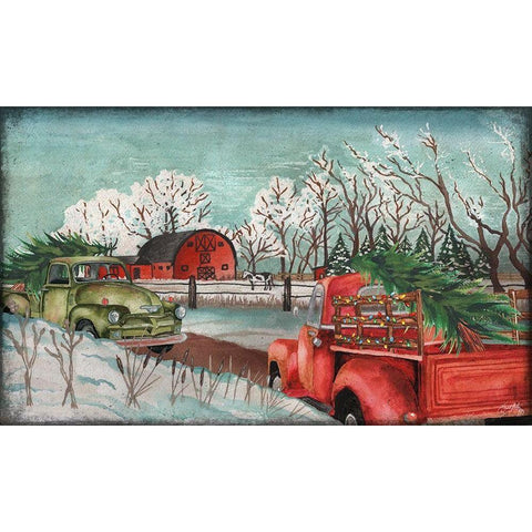 Winter Time on the Farm with Lights Black Modern Wood Framed Art Print with Double Matting by Medley, Elizabeth