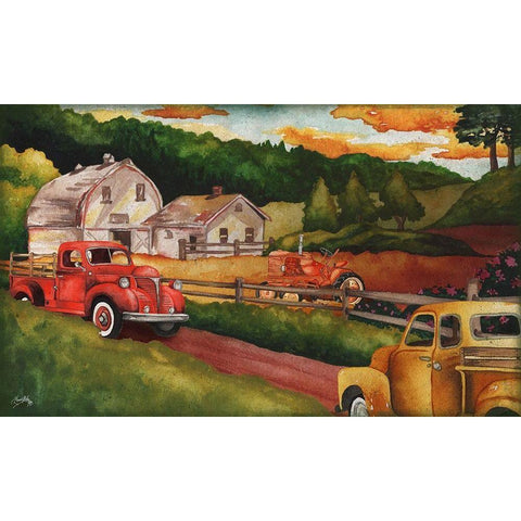 Harvest Time on the Farm Gold Ornate Wood Framed Art Print with Double Matting by Medley, Elizabeth