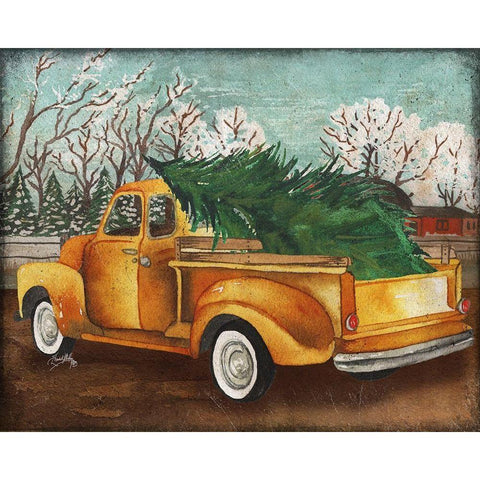 Yellow Truck and Tree III Black Modern Wood Framed Art Print with Double Matting by Medley, Elizabeth