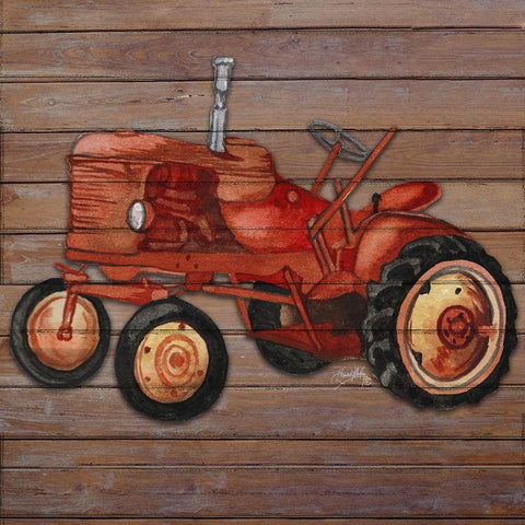 Tractor on Wood II Gold Ornate Wood Framed Art Print with Double Matting by Medley, Elizabeth