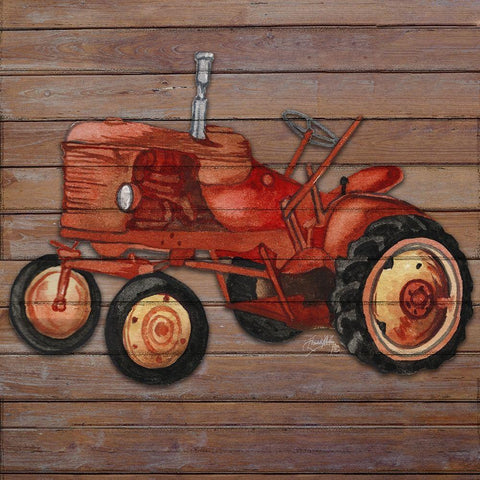 Tractor on Wood II Black Ornate Wood Framed Art Print with Double Matting by Medley, Elizabeth