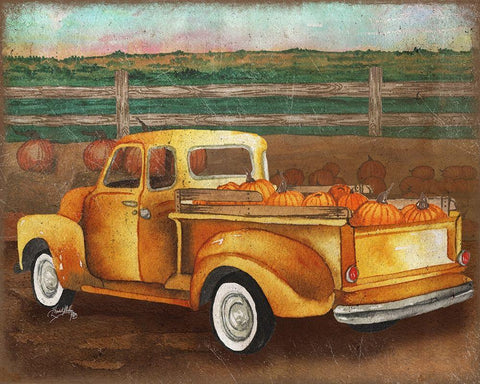 Truck Harvest II White Modern Wood Framed Art Print with Double Matting by Medley, Elizabeth