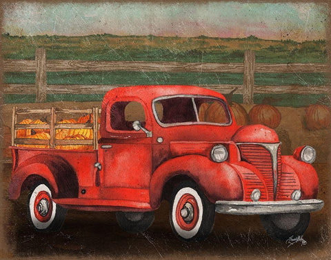 Truck Harvest III White Modern Wood Framed Art Print with Double Matting by Medley, Elizabeth