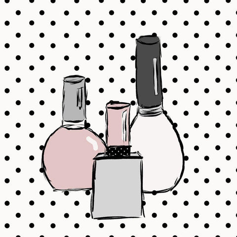 Nail Polish Dots White Modern Wood Framed Art Print with Double Matting by SD Graphics Studio
