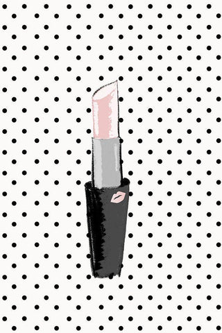 Lipstick on Polka Dots White Modern Wood Framed Art Print with Double Matting by SD Graphics Studio