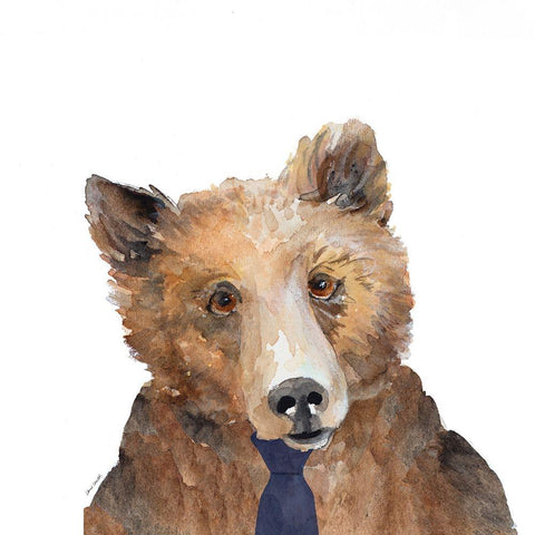 Business Bear Square White Modern Wood Framed Art Print by Loreth, Lanie