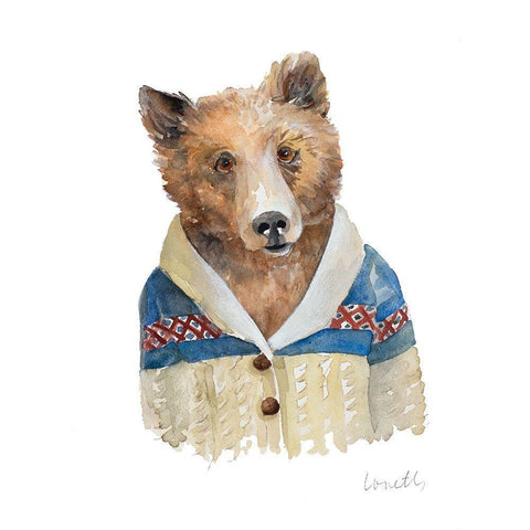 Bear in Cardigan White Modern Wood Framed Art Print by Loreth, Lanie