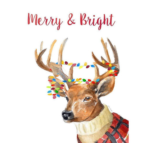 Merry and Bright Reindeer White Modern Wood Framed Art Print by Loreth, Lanie