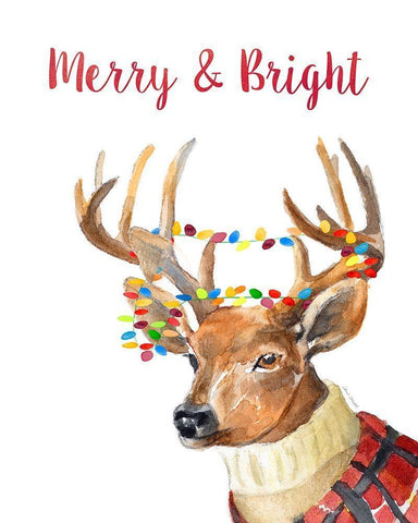 Merry and Bright Reindeer White Modern Wood Framed Art Print with Double Matting by Loreth, Lanie