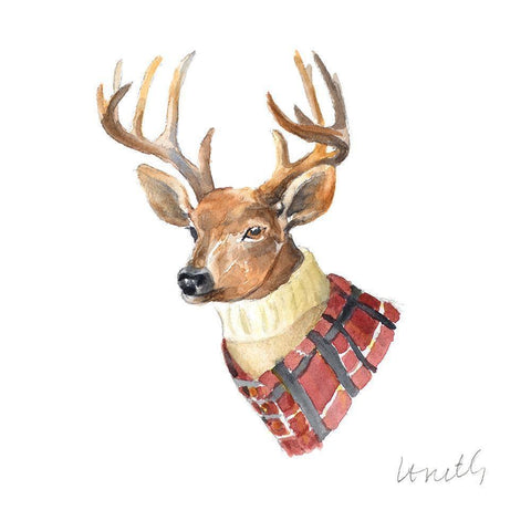 Deer Turtleneck White Modern Wood Framed Art Print by Loreth, Lanie