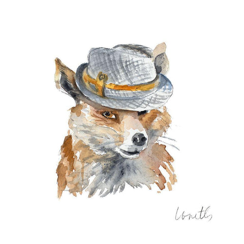 Fox with Hat Gold Ornate Wood Framed Art Print with Double Matting by Loreth, Lanie