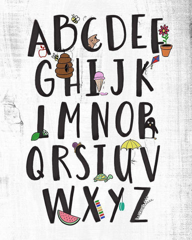 Alphabet on Wood White Modern Wood Framed Art Print with Double Matting by SD Graphics Studio