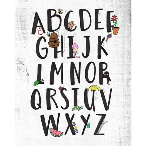 Alphabet on Wood Black Modern Wood Framed Art Print with Double Matting by SD Graphics Studio
