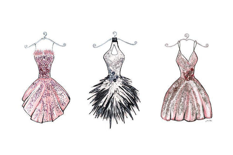 Sparkling Dress Trio Black Ornate Wood Framed Art Print with Double Matting by Ritter, Gina