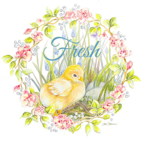 Chick And Wreath II White Modern Wood Framed Art Print by Gaynor, Janice