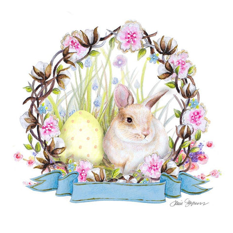Wreath Bunny I Gold Ornate Wood Framed Art Print with Double Matting by Gaynor, Janice