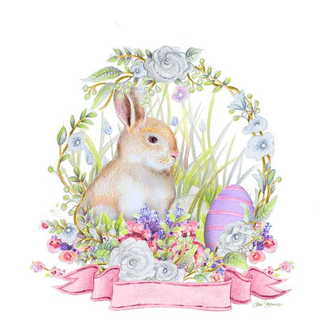 Wreath Bunny II Gold Ornate Wood Framed Art Print with Double Matting by Gaynor, Janice