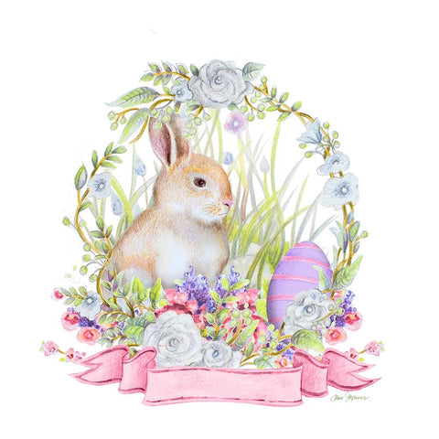Wreath Bunny II Black Ornate Wood Framed Art Print with Double Matting by Gaynor, Janice